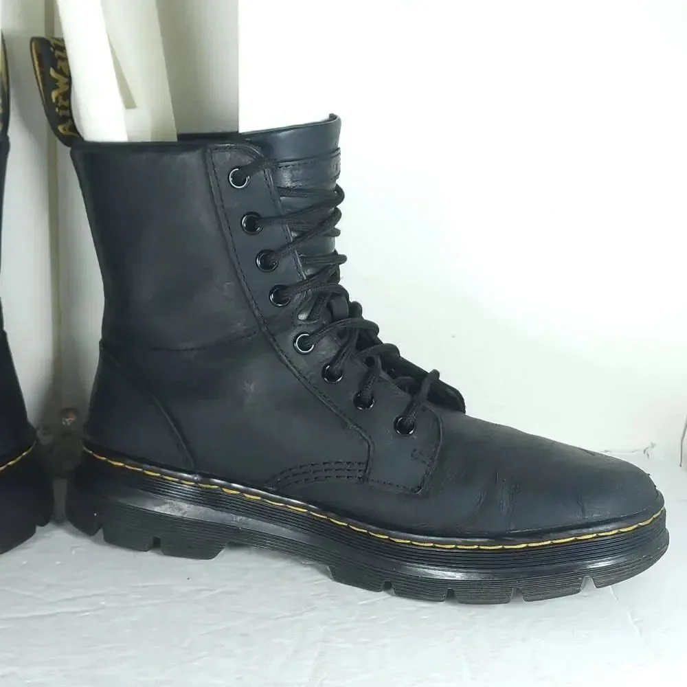 Dr. Martens Combs US M8/L9 Black Leather 8 Eyelets Lace-Up Ankle Combat Boots